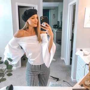 Big sleeve white off-the-shoulder top